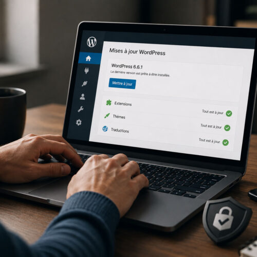 Technicien effectuant la maintenance d'un site WordPress afin d'assurer sa sécurité, ses performances et son bon fonctionnement.